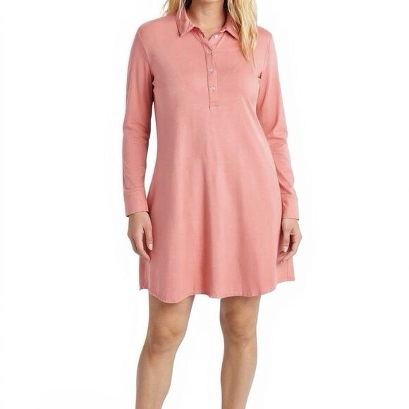 NWT State of Day Women's Fluid-Knit Collared Sleepshirt Dress Sea coral Or Blue - Picture 1 of 4